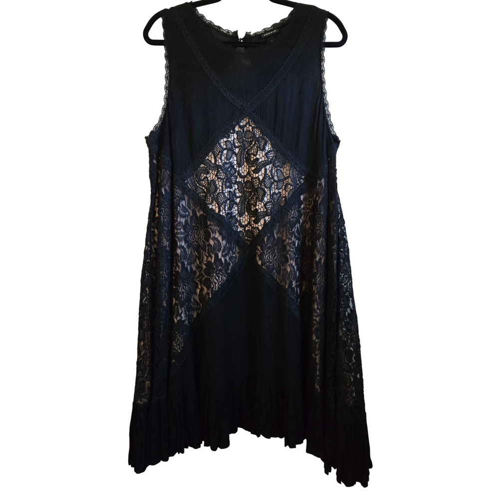 Torrid Whimsygoth Black Crinkle Gauze Lace Trapeze Dress Sleeveless Size 1, L/XL - Picture 1 of 14
